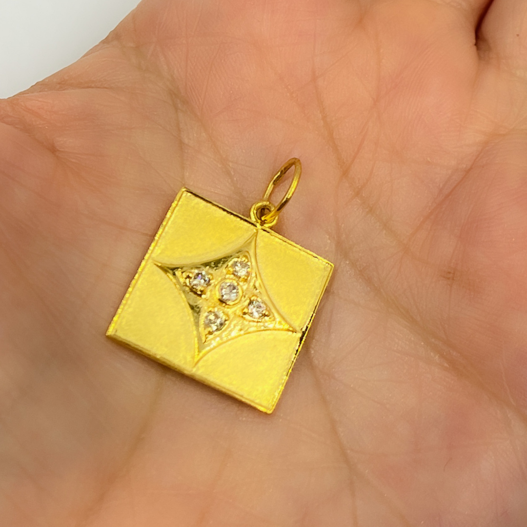 GDP335. 14K Solid Gold Charm Square Pendant with Diamonds