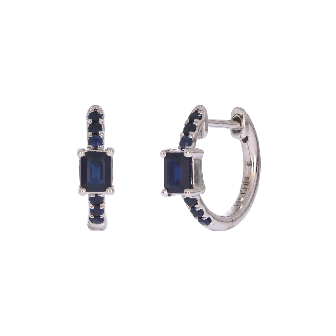 EHZ56727BS. 14K Solid White Gold Blue Sapphire Huggies