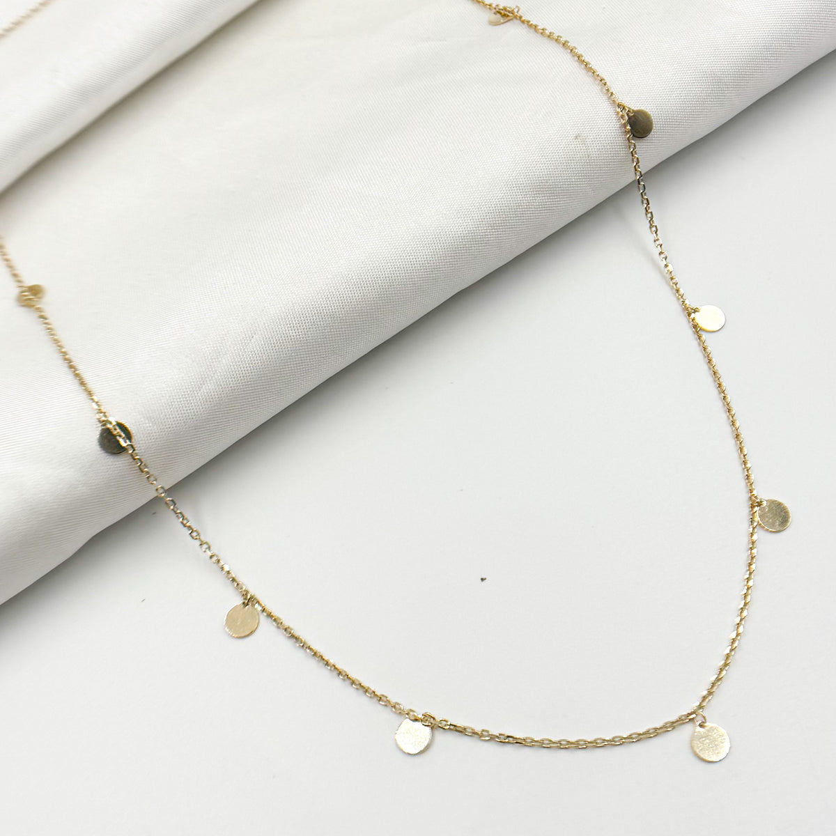 14K Solid Gold Dangle Disc Necklace and Anklet