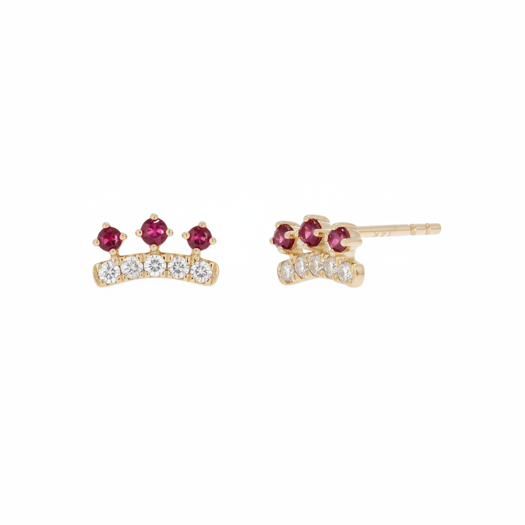 EFB53898. 14K Solid Gold Diamond and Turquoise Fancy Stud Earrings