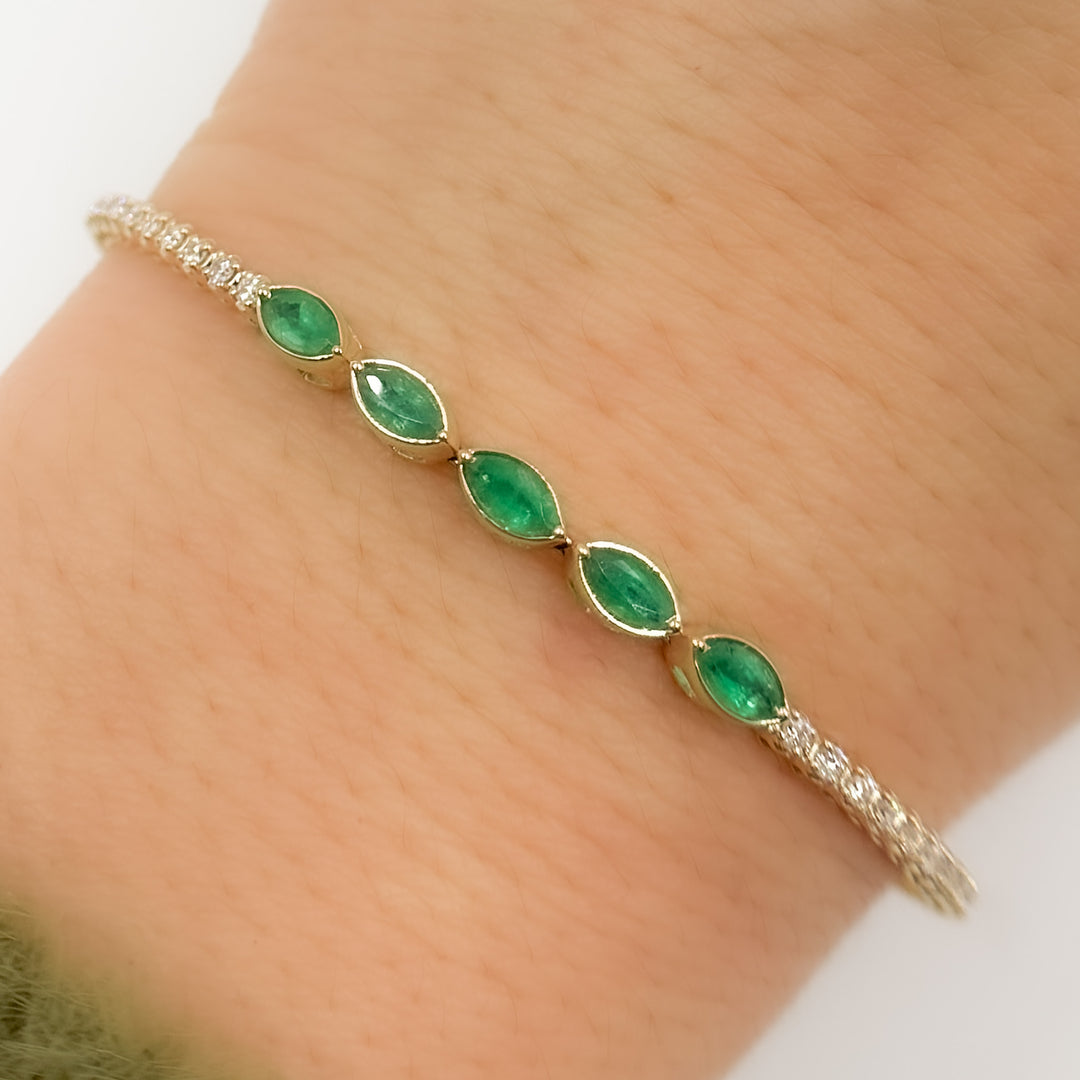BNG68562. 14K Solid Yellow Gold Gemstone and Diamond Fancy Bangle