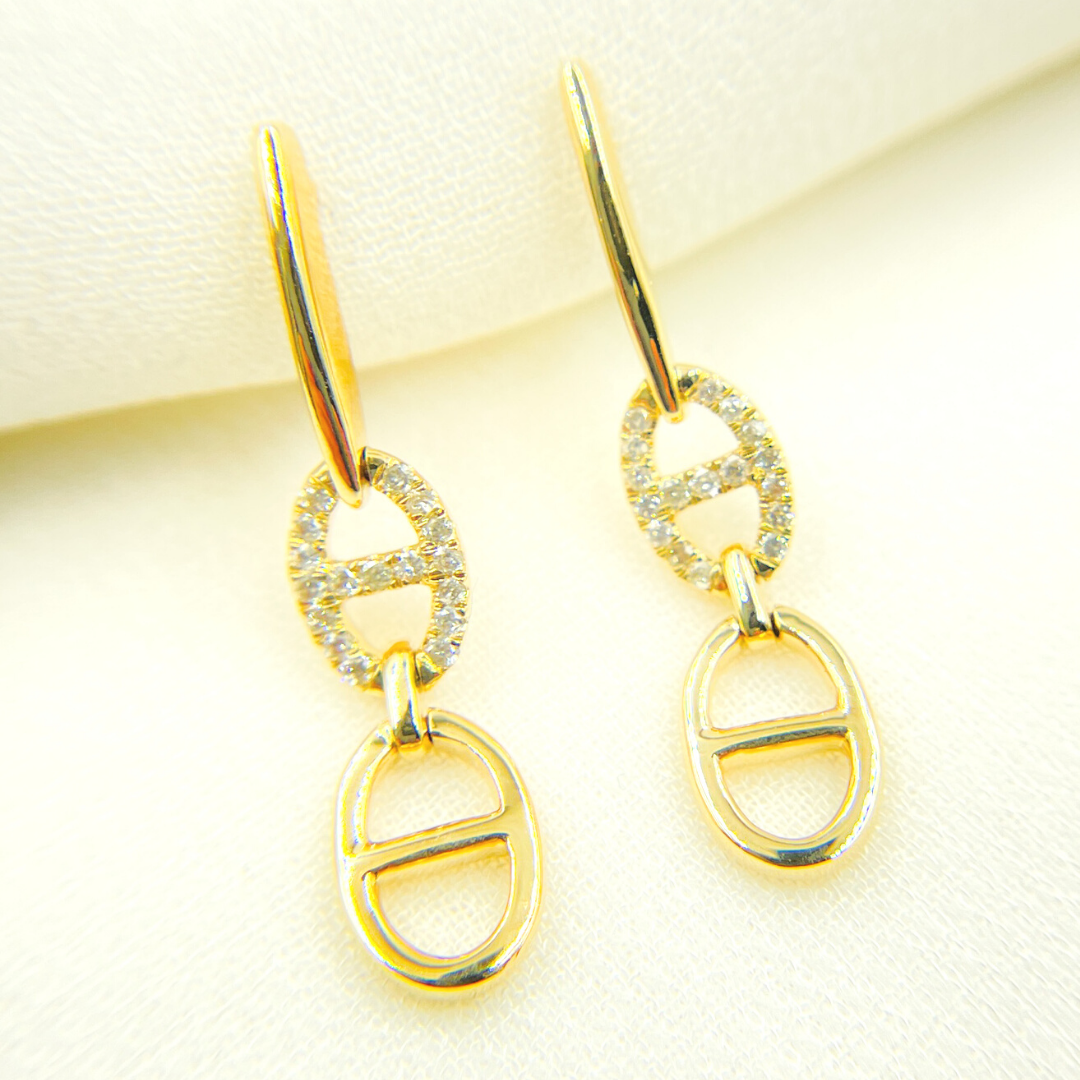 14k Solid Gold & Diamonds Dangle Gucci Style Earrings. EFC52336