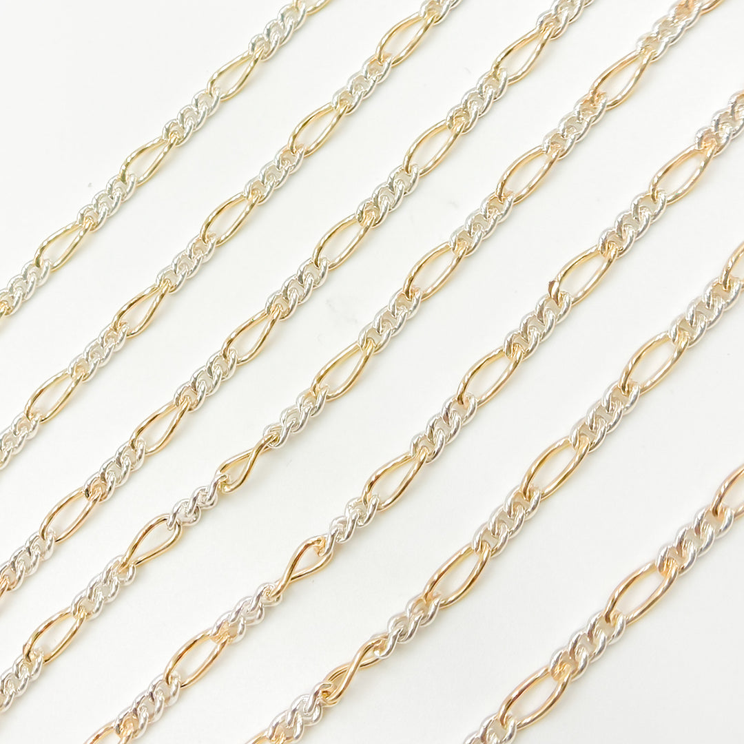 3331CTT. Gold Filled and Sterling Silver Long and Short Curb Link Chain