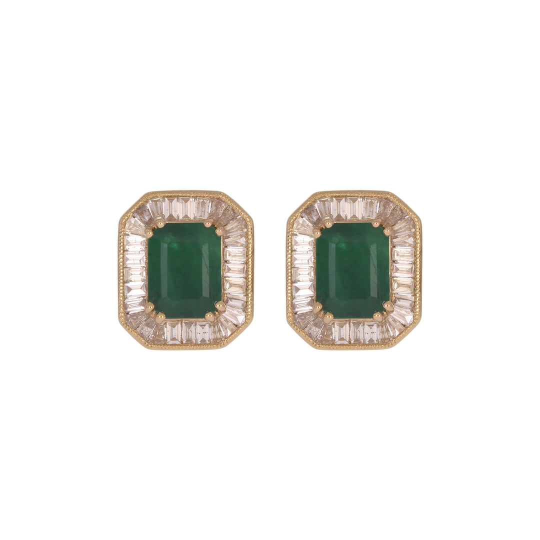CE97217EM8X6. 14K Solid Gold Diamond and Emerald Stud Earring