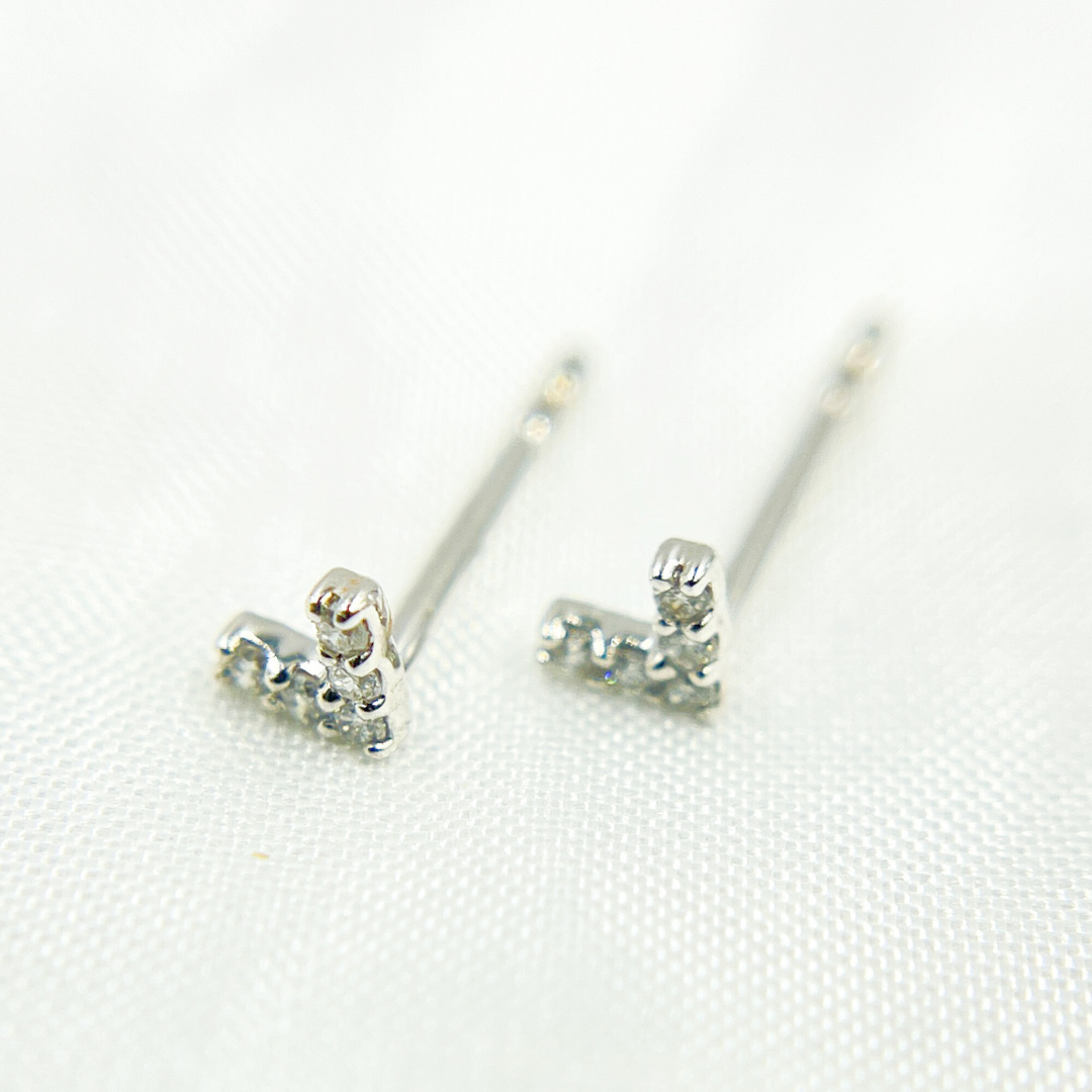 ER413639W. 14k Solid White Gold Diamond Triangle Studs