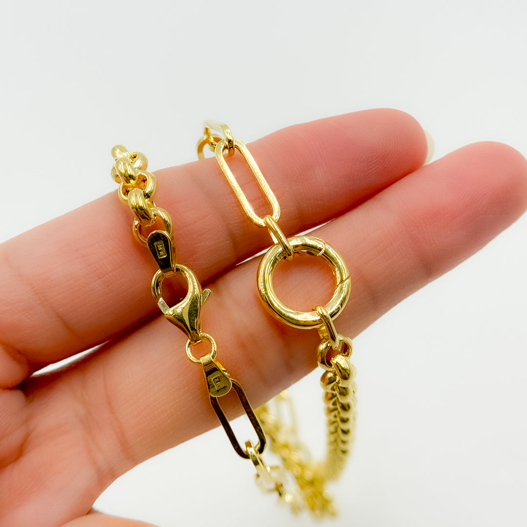TRE007. 14K Solid Gold Hollow Paperclip and Rolo Fancy Necklace