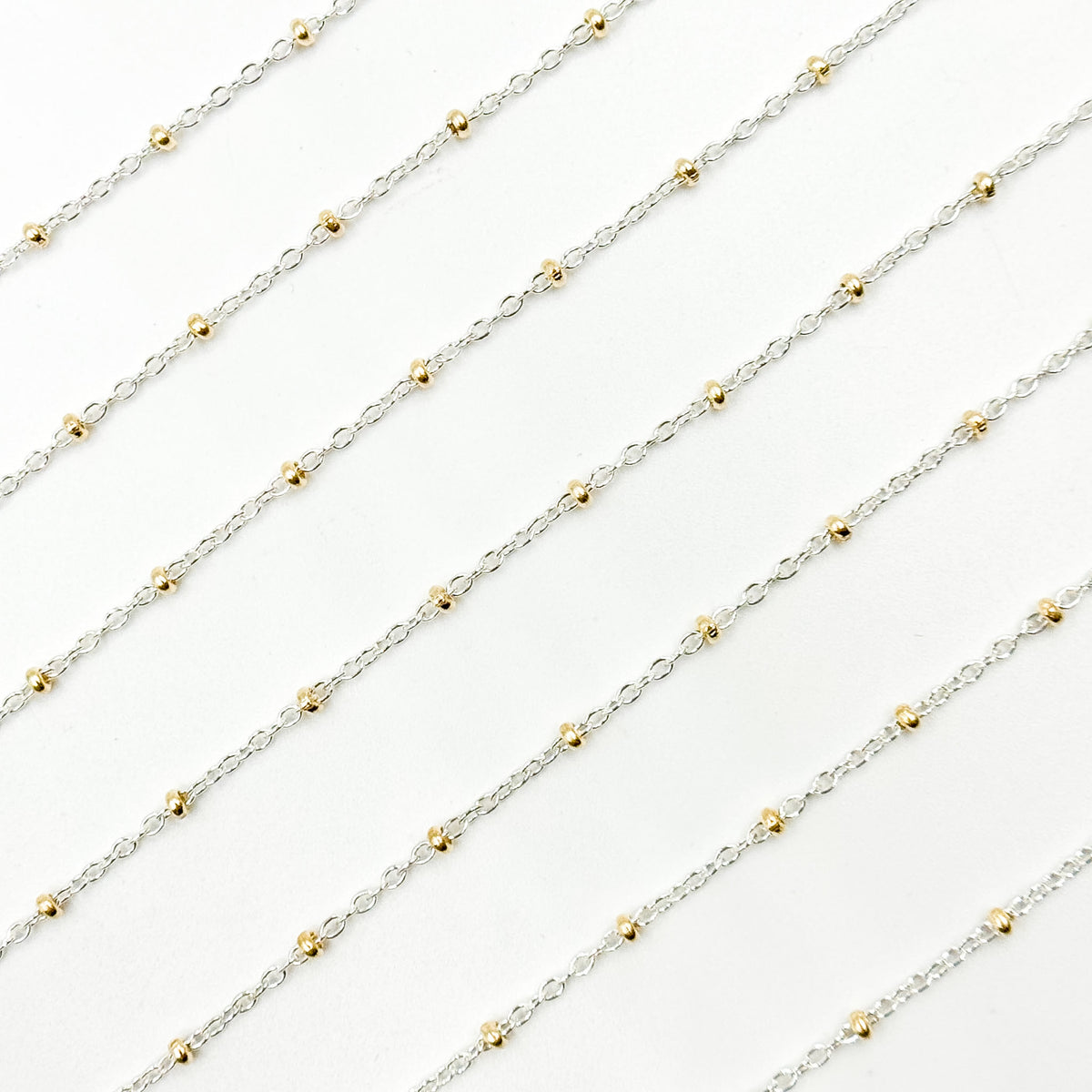 XM/S1322E/11G/SP. Sterling Silver Cable Chain with 14K Gold Filled Beads ��� Mixed Metal Design