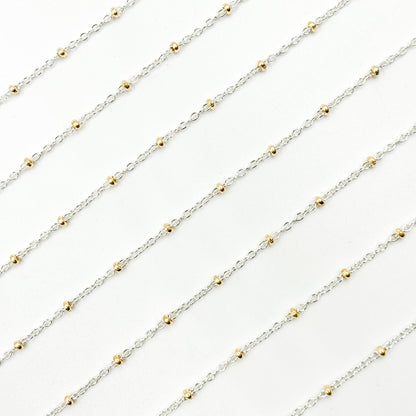 XM/S1322E/11G/SP. Sterling Silver Cable Chain with 14K Gold Filled Beads ��� Mixed Metal Design
