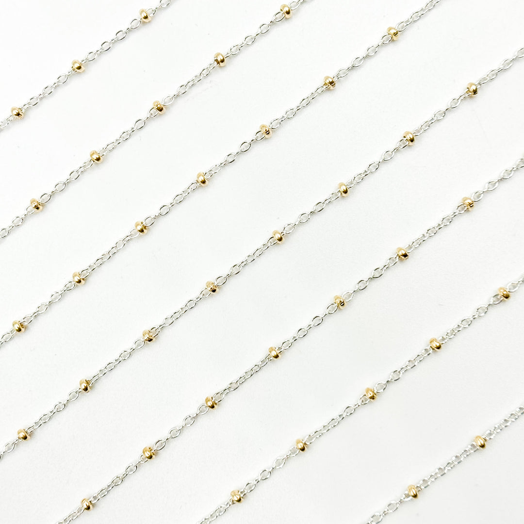 XM/S1322E/11G/SP. Sterling Silver Cable Chain with 14K Gold Filled Beads – Mixed Metal Design