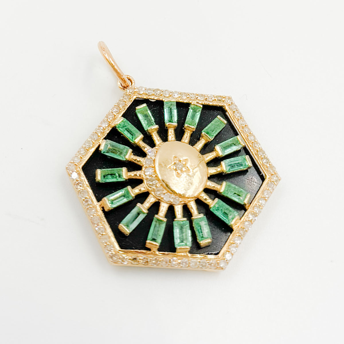 KG216. 14K Solid Gold Hexagon Moon Pendant