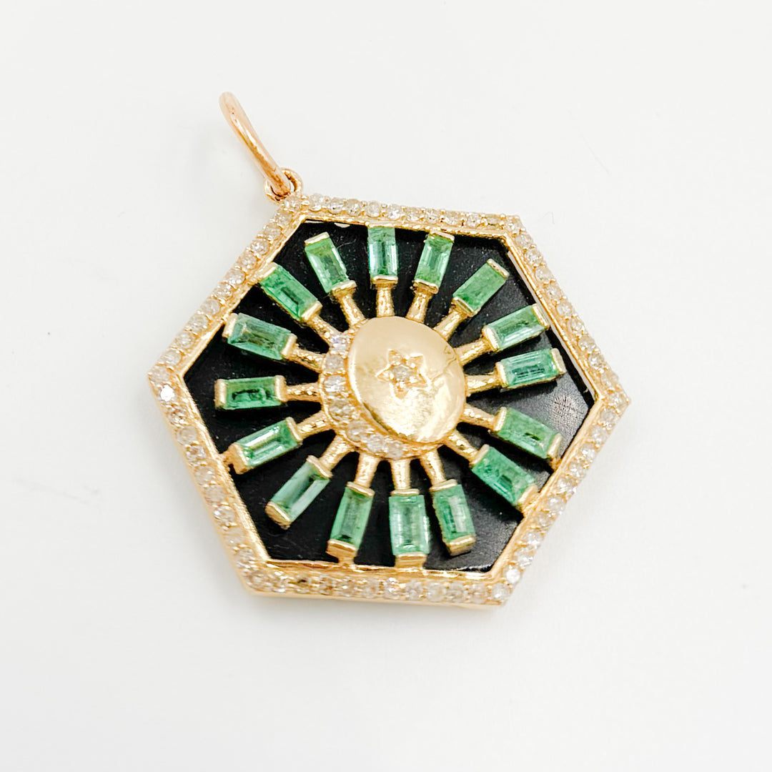 KG216. 14K Solid Gold Hexagon Moon Pendant