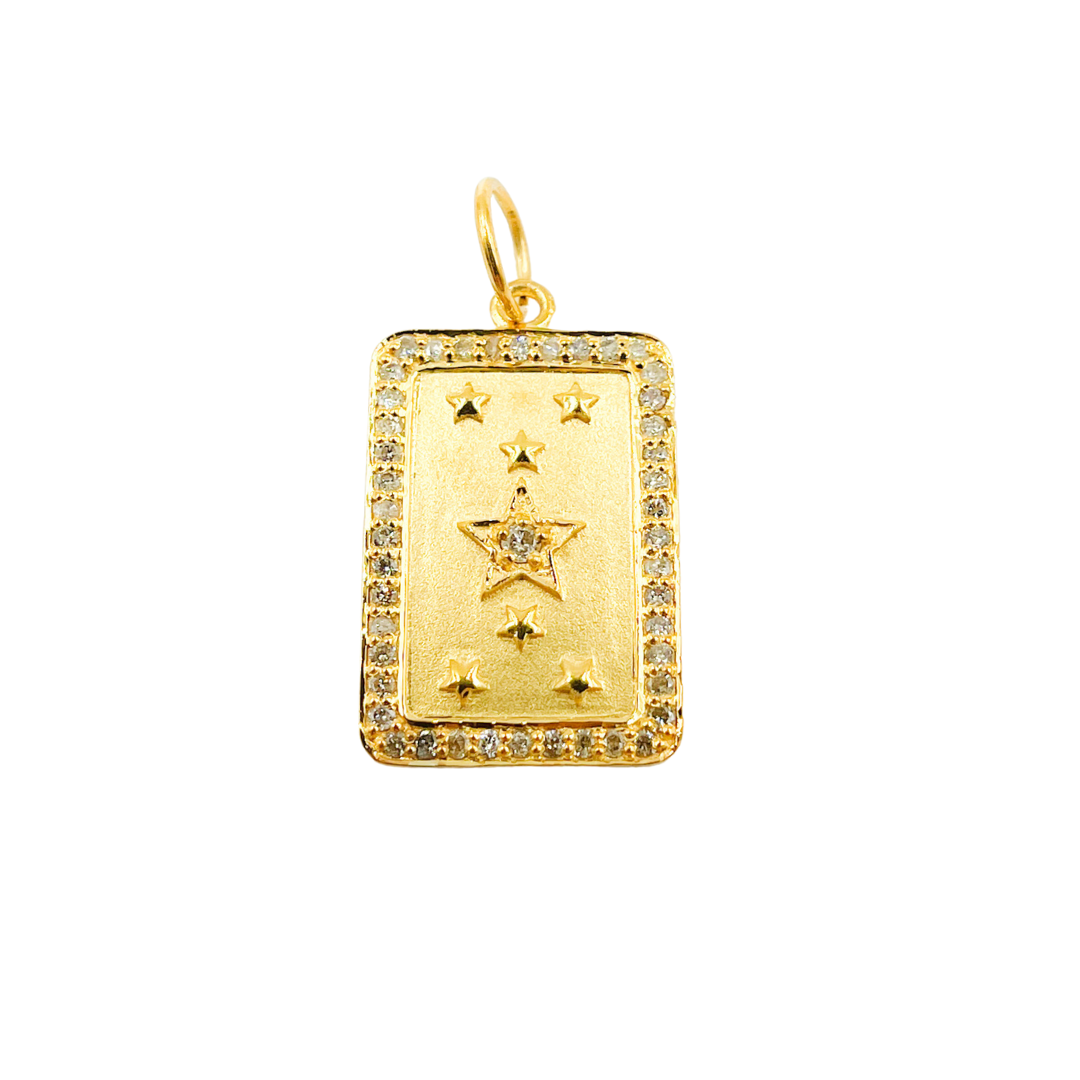 14K Solid Gold Diamond Rectangle Pendant with Stars. GDP115