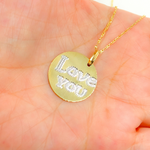 Load image into Gallery viewer, 14k Solid Gold Love You Medallion Charm. GDP678
