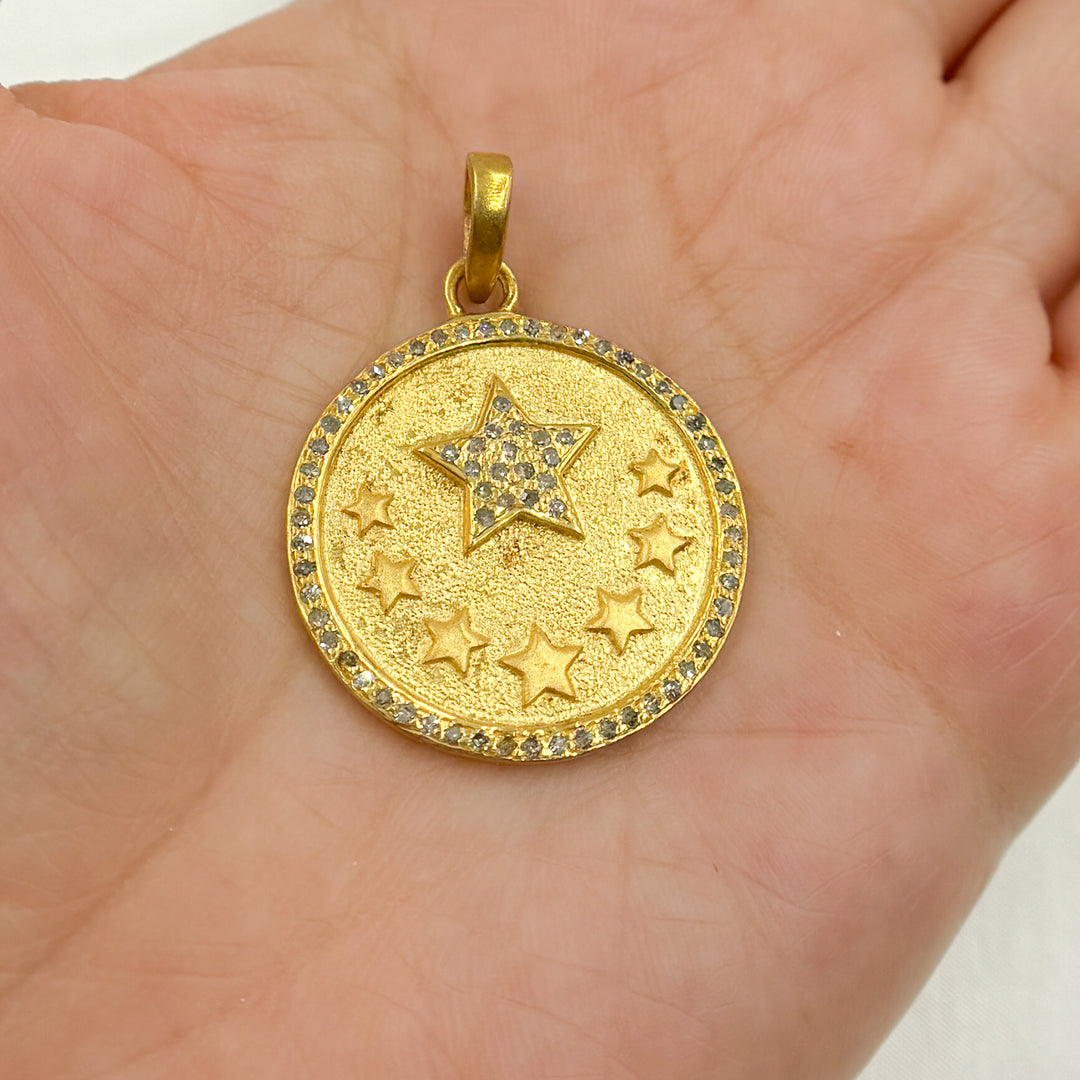 DP517. Diamond Sterling Silver Round Star Pendant