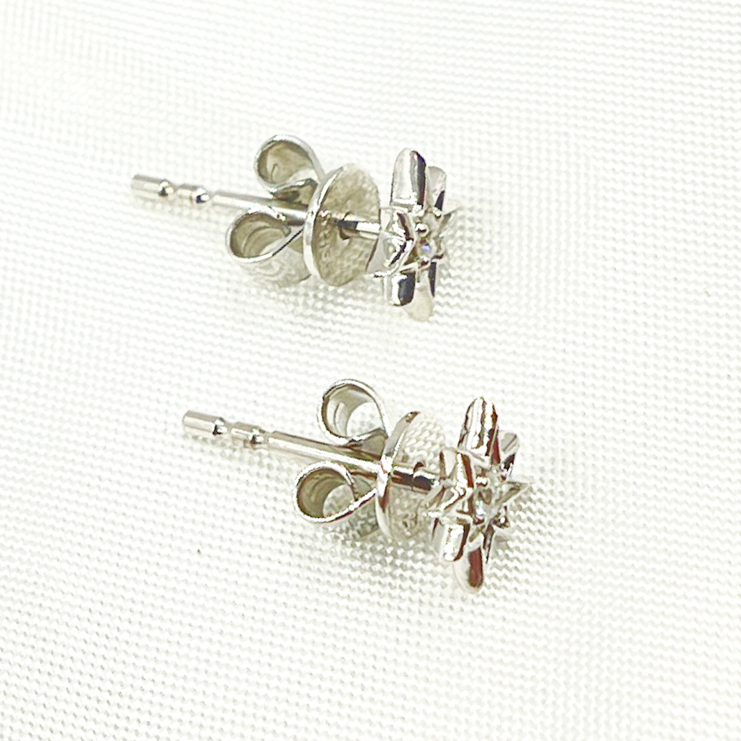ER413159W. 14K Solid White Gold Star Diamond Studs