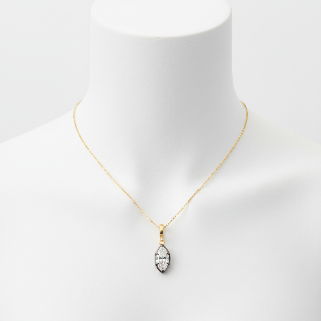 CML00353. 14K Solid Gold Marquise-Shaped Diamond Charm