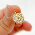 Load image into Gallery viewer, 14K Solid Gold Charm Circle Pendant with Diamonds &amp; Gemstone. GDP359
