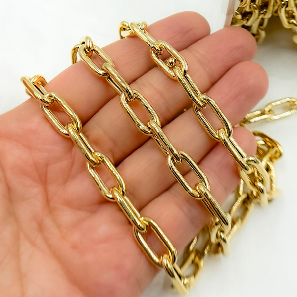 Gold Plated 925 Sterling Silver Smooth Hollow Paperclip Link Chains