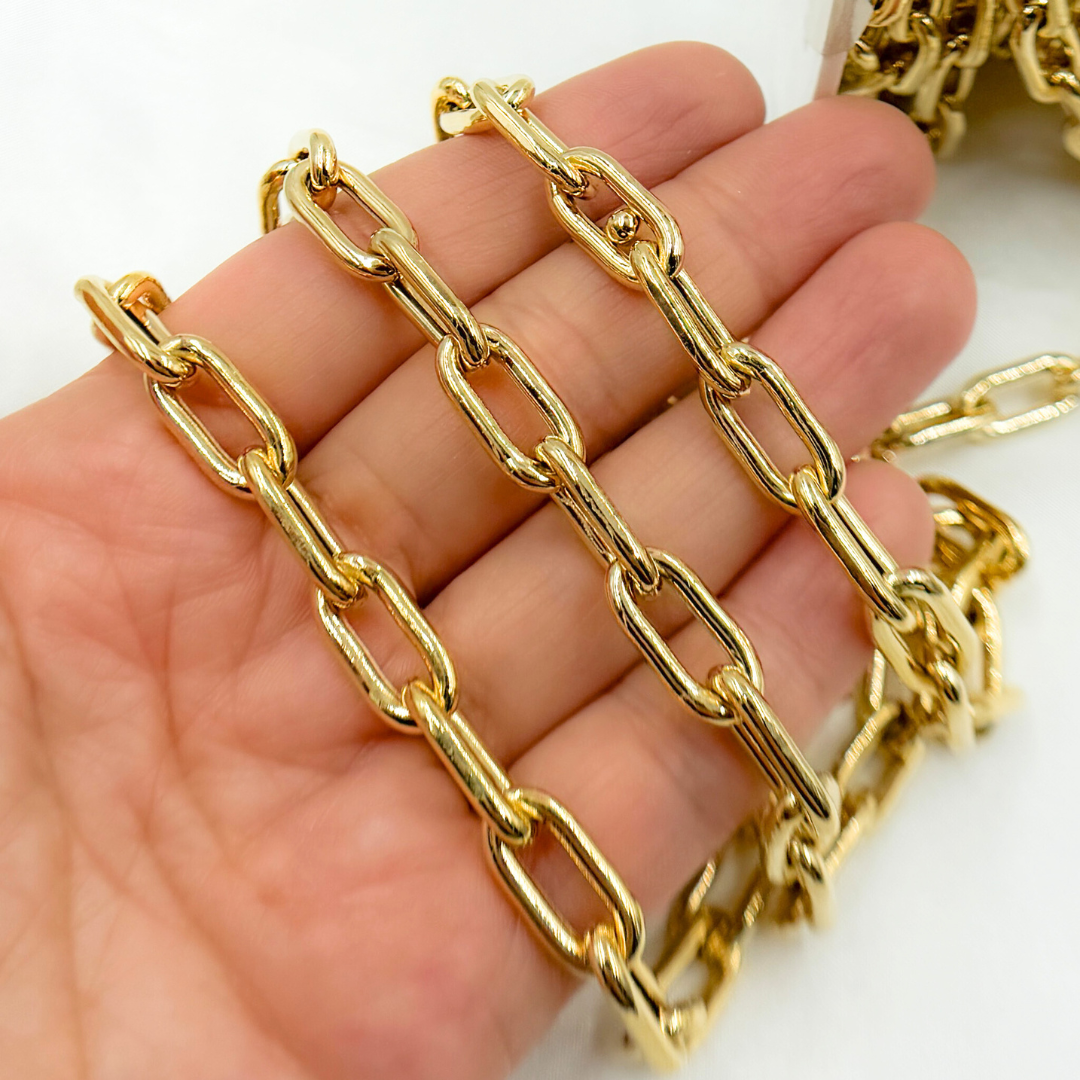 Gold Plated 925 Sterling Silver Smooth Hollow Paperclip Link Chains