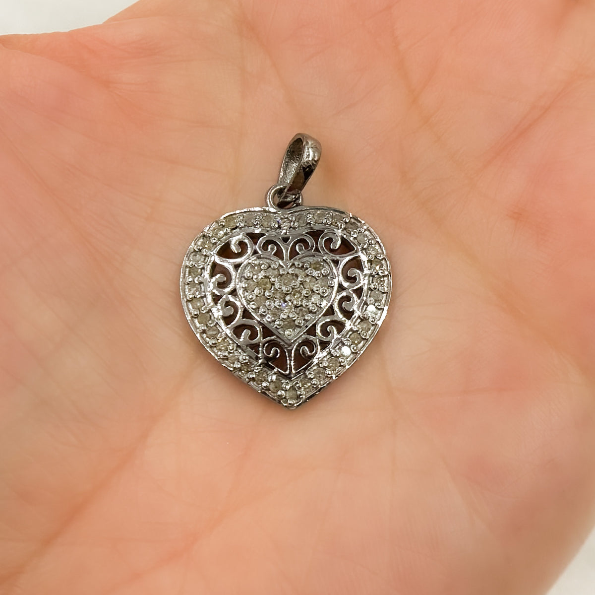 DP175. Diamond Sterling Silver Heart Pendant with Design