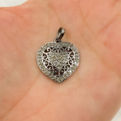 DP175. Diamond Sterling Silver Heart Pendant with Design