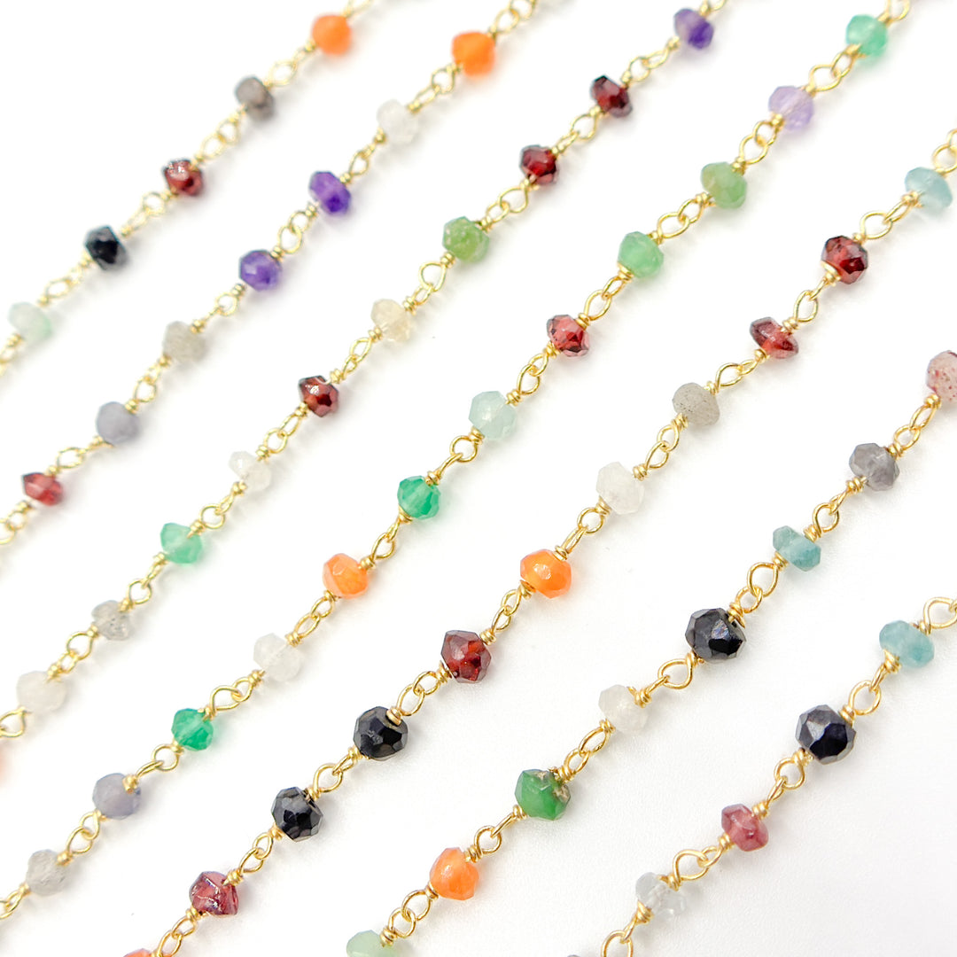 MGS19GP. Multi Gemstone Gold Plated Sterling Silver Wire Chain
