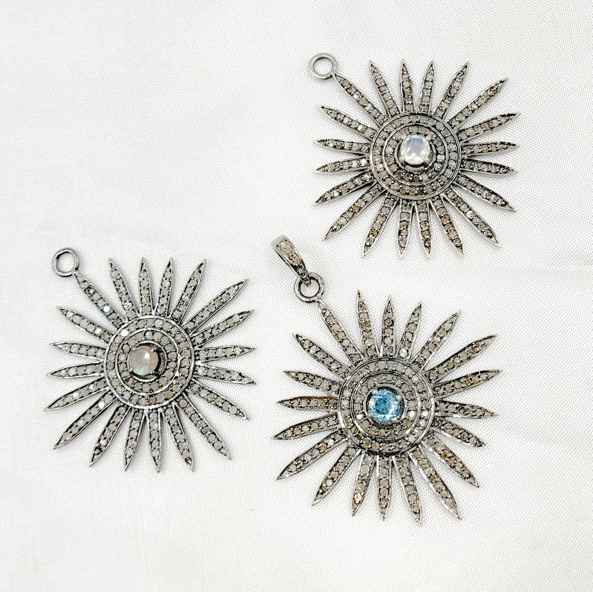 DP065. Diamond Sterling Silver Sun Pendant with Gemstone