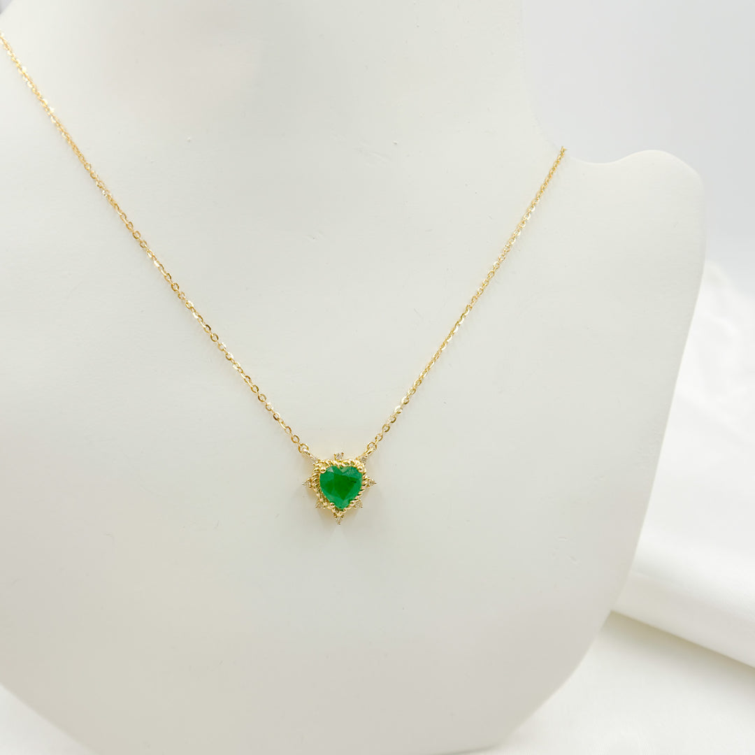 14K Solid Gold Diamond and Emerald Heart Necklace. CN96330EM