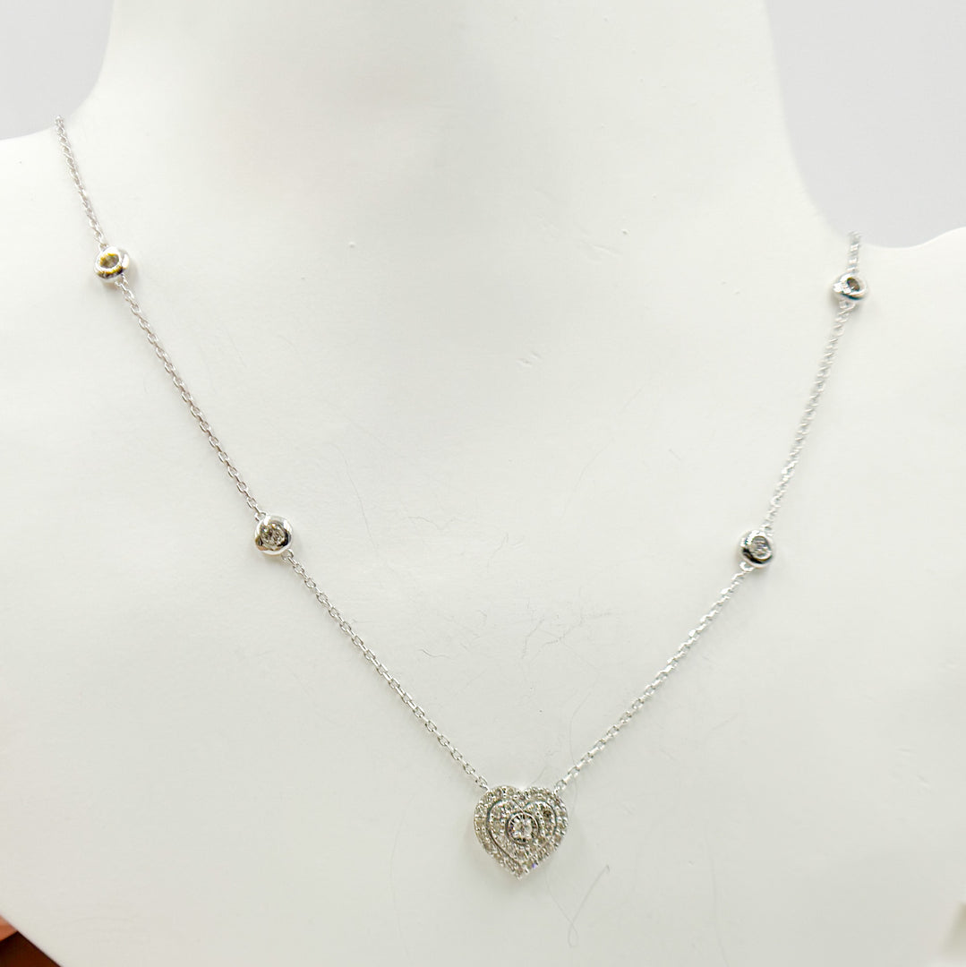 14K Solid Gold Diamond Heart Shape Necklace. TJ0011