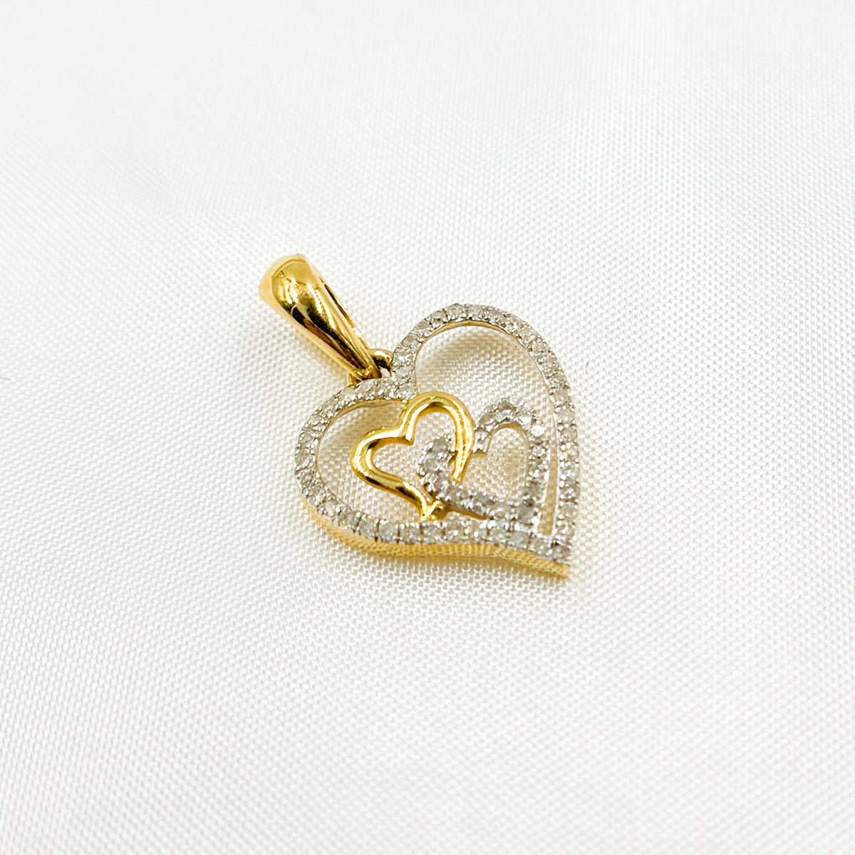 EJP1483. 14K Solid Gold Heart Charm with Diamonds and Two Small Heart in the Center