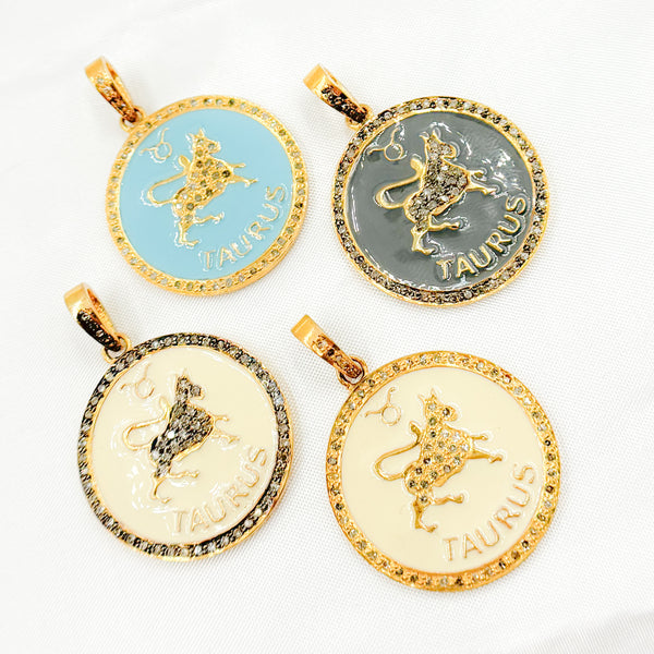 Diamond Sterling Silver Taurus Zodiac Enamel Pendant