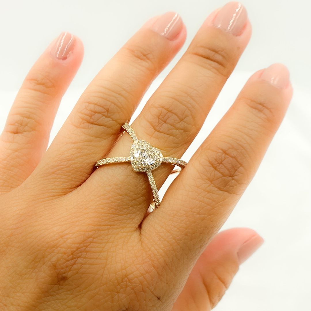 14K Solid Gold Diamond Cross Heart Ring.