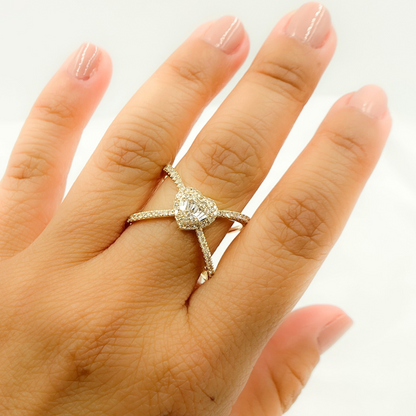 14K Solid Gold Diamond Cross Heart Ring.