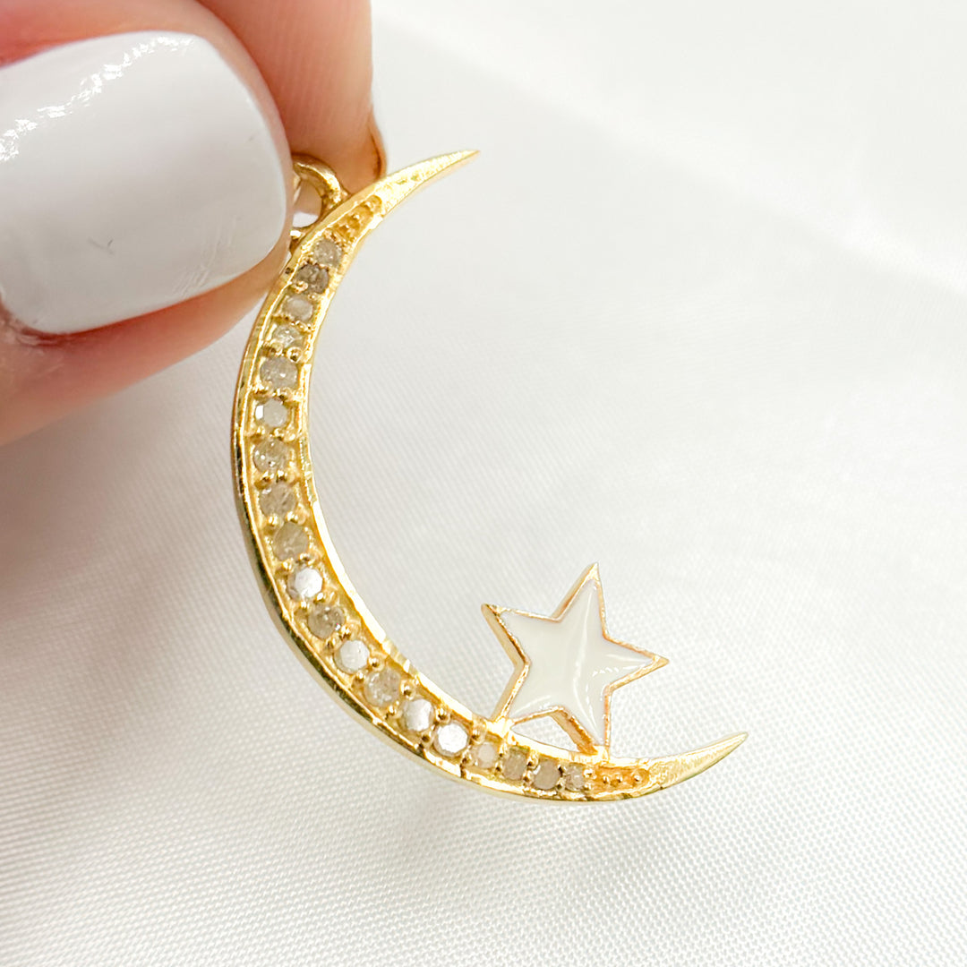 DP498A. Diamond Sterling Silver Moon and Star Enamel Pendant