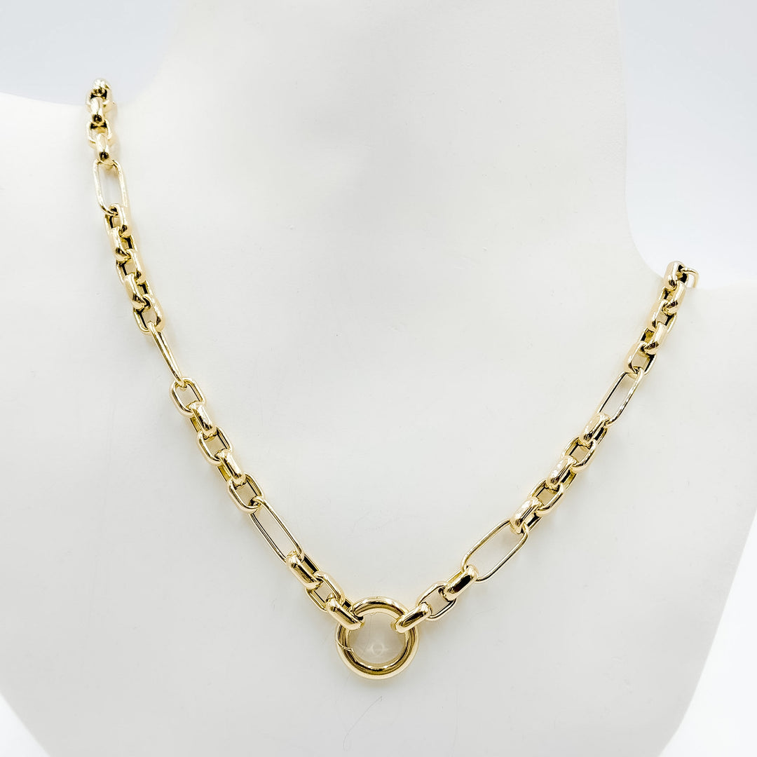 000HVW8604030. 14K Solid Gold Hollow 1 Long and 5 Short Fancy Necklace
