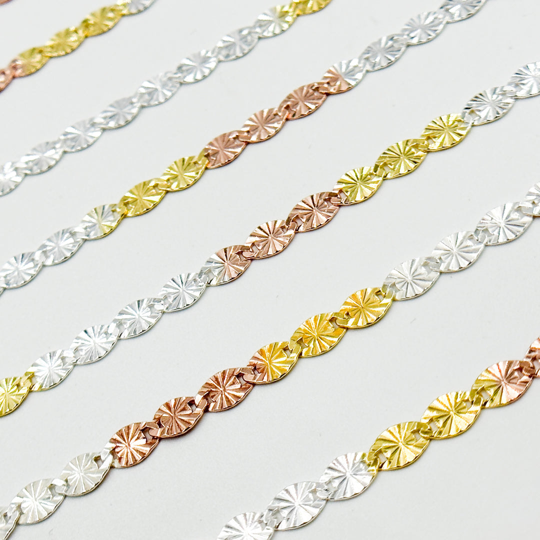 Z120GSR. White Silver, Gold Plated, and Rose Gold Plated Silver Diamond Cut Marina Chain