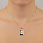 Load image into Gallery viewer, PFH33150. 14K Solid Gold Diamond and Blue Sapphire Rectangle Necklace