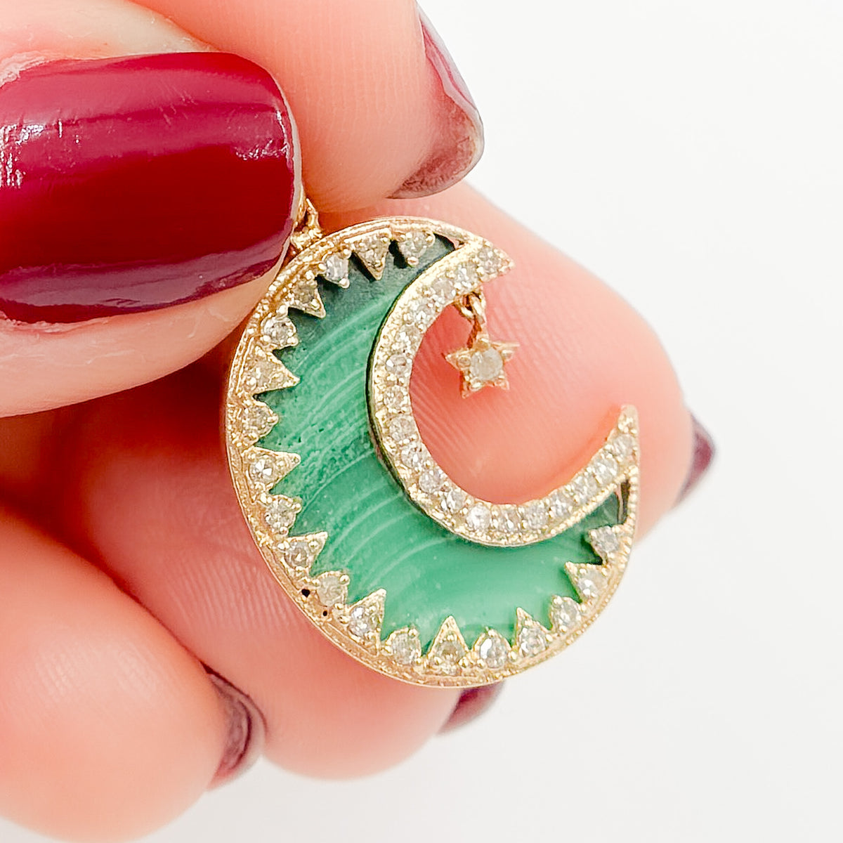 KG262. 14K Solid Gold Moon and Dangle Star Pendant