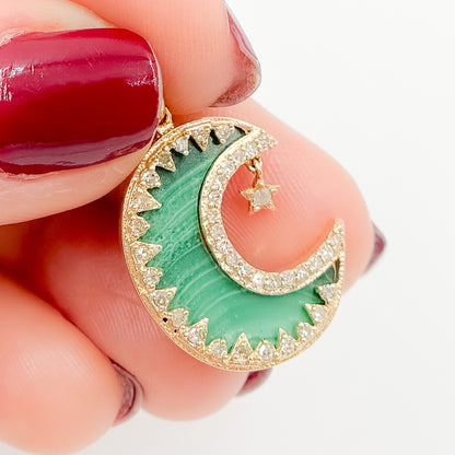 KG262. 14K Solid Gold Moon and Dangle Star Pendant