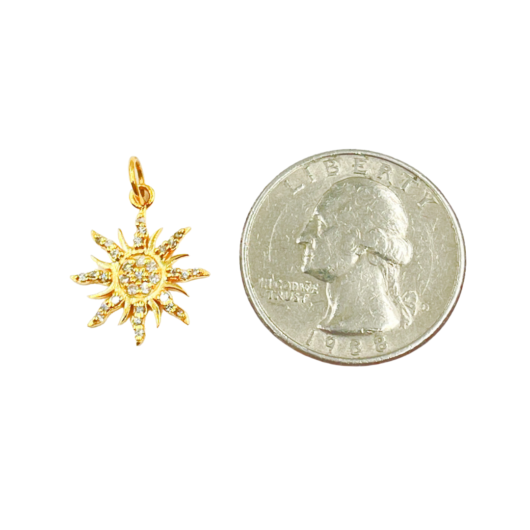 14K Solid Gold Sun Charm with Diamonds. GDP137