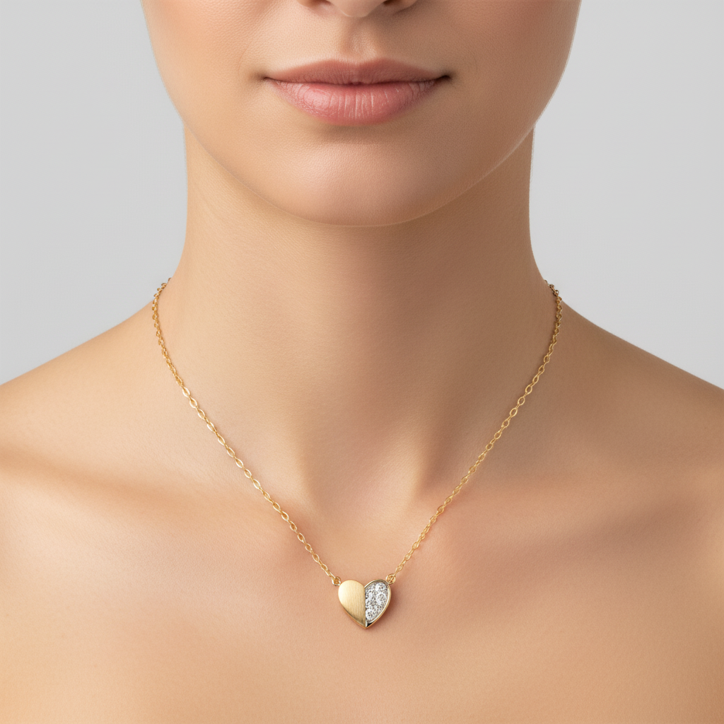 NFB72397. 14K Solid Gold Diamond Heart Necklace