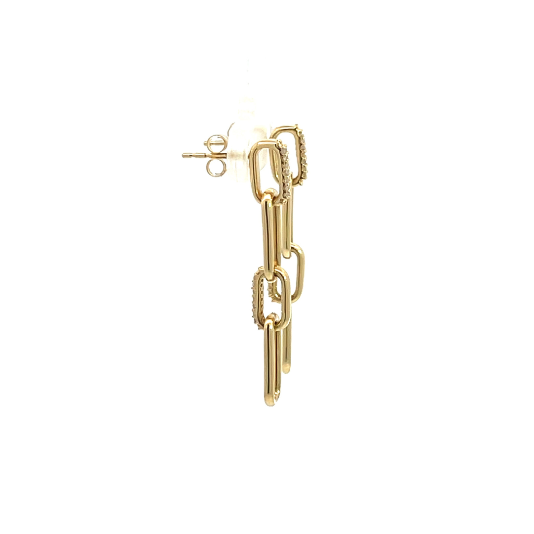 14K Solid Gold and Diamonds Paper Clip Dangle Earrings. EFC51944