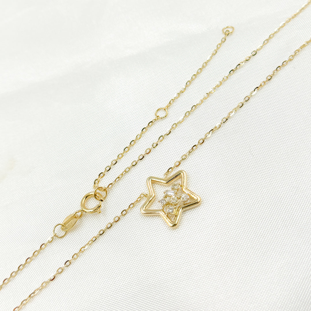 14k Solid Gold Diamond Star Necklace. NT401196