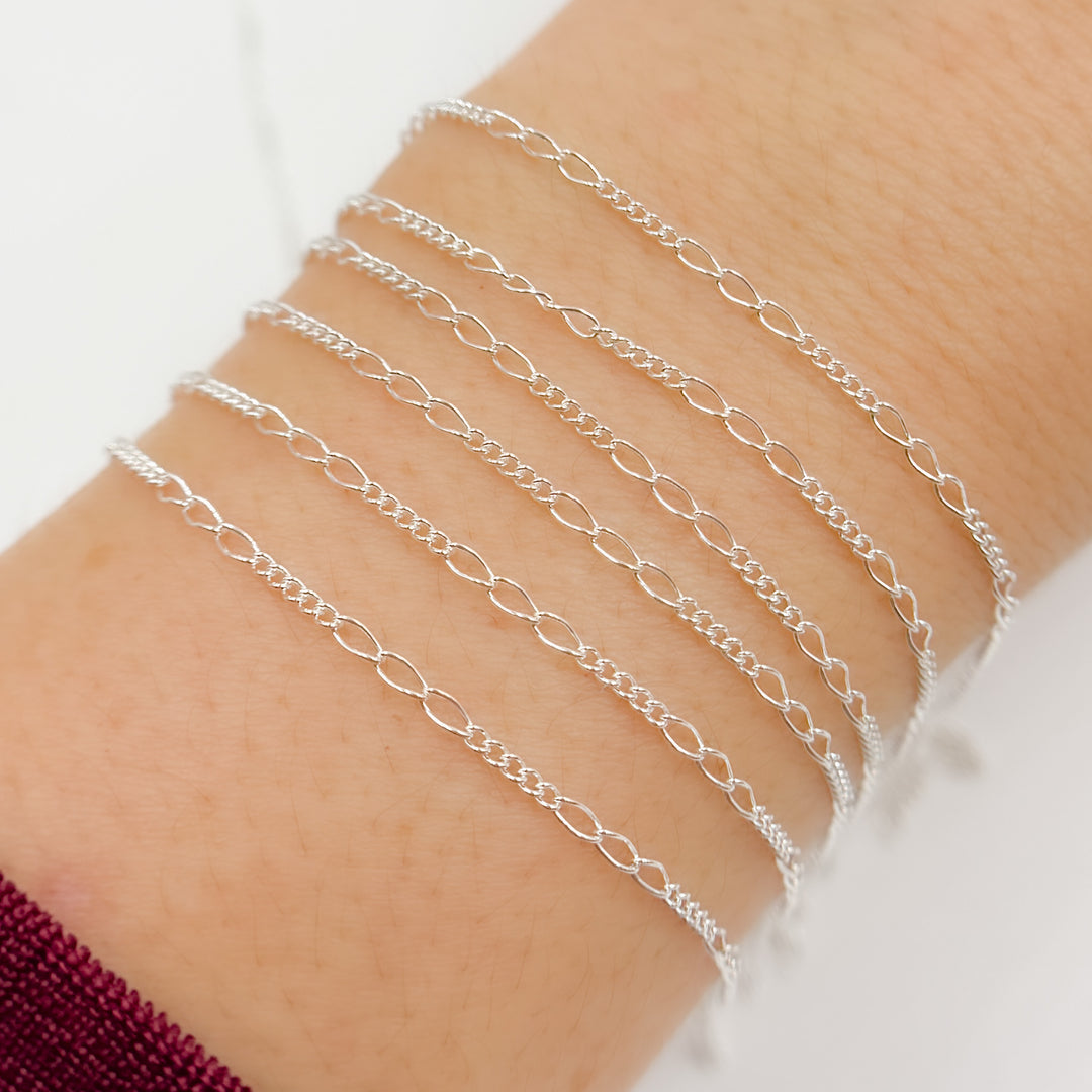 1653CSS. 925 Sterling Silver 3 Long and 5 Short Link Chain