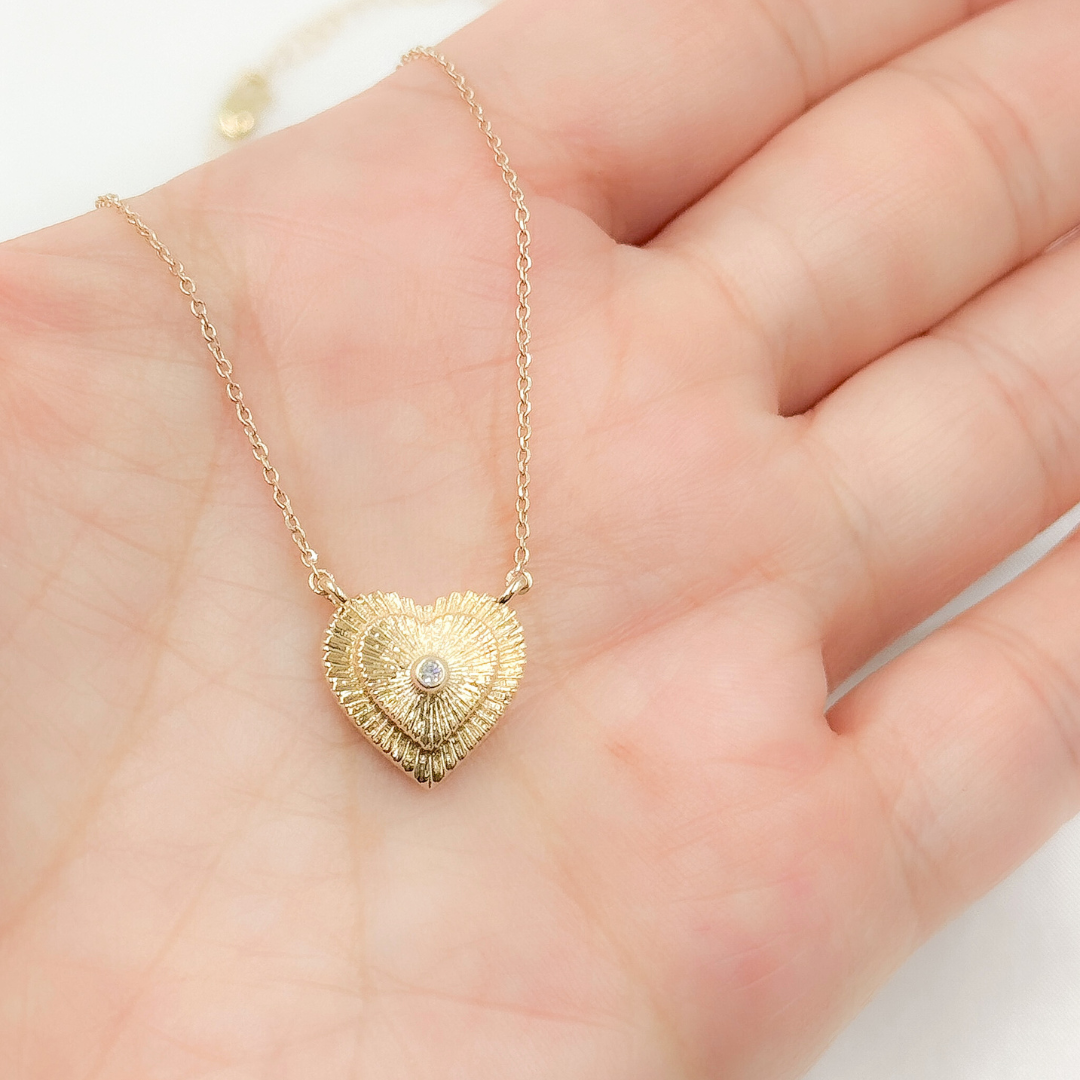 NFA71449. 14k Solid Gold Diamond Heart Charm Necklace