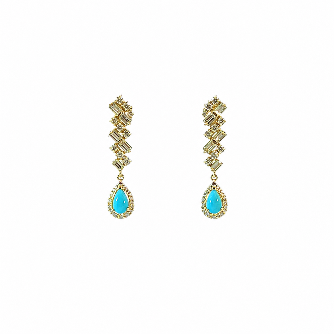 ER414895. 14k Solid Gold Diamond and Gemstone Fancy Dangle Earrings