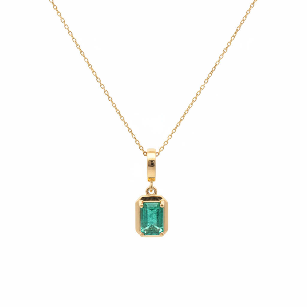 CMZ00366EM6X4. 14K Solid Gold Rectangular-Shaped Emerald Charm