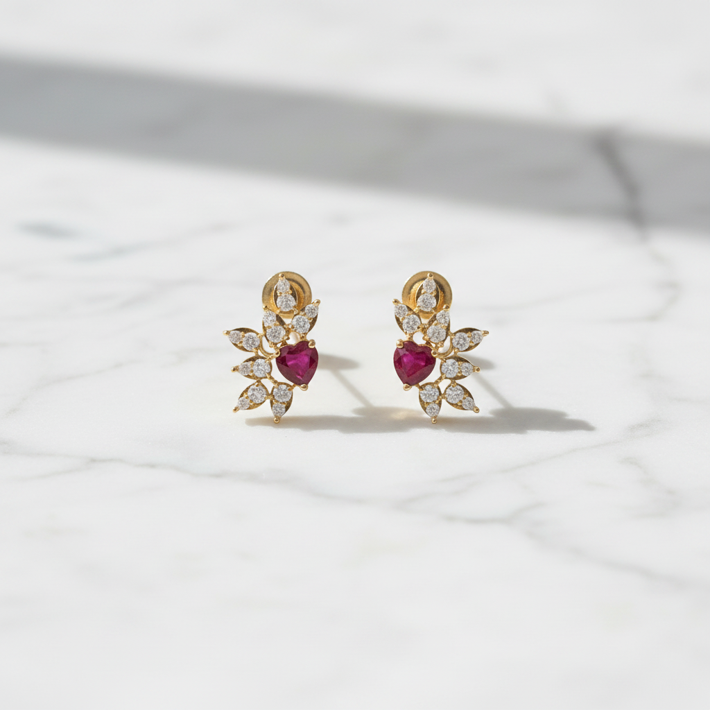 ER424626. 14k Solid Gold Diamond and Gemstone Fancy Earrings