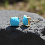 Load image into Gallery viewer, CE96807TQ8. 14K Solid Yellow Gold Turquoise Square Stud Earring