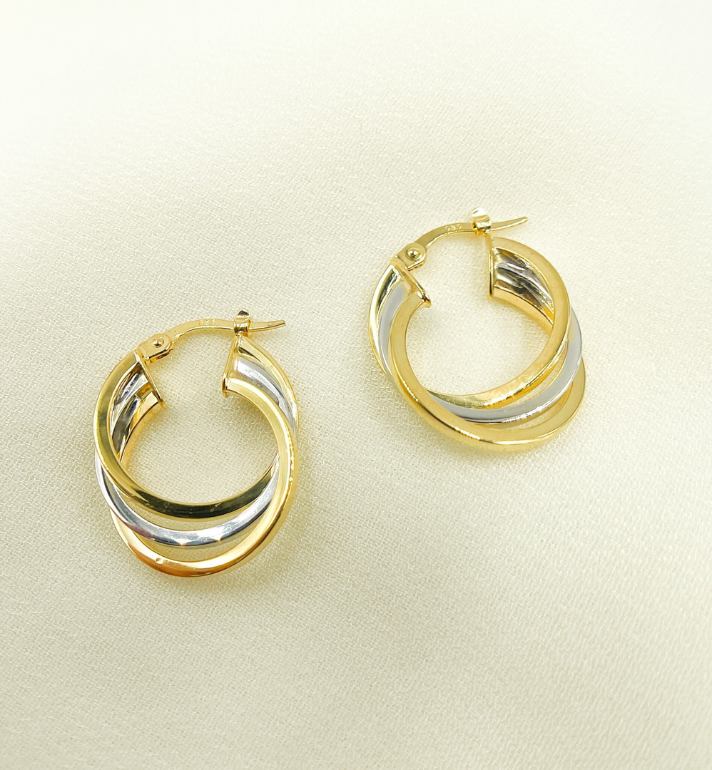 GER19. 14K Two-Tone Gold Hollow Hoop Earrings